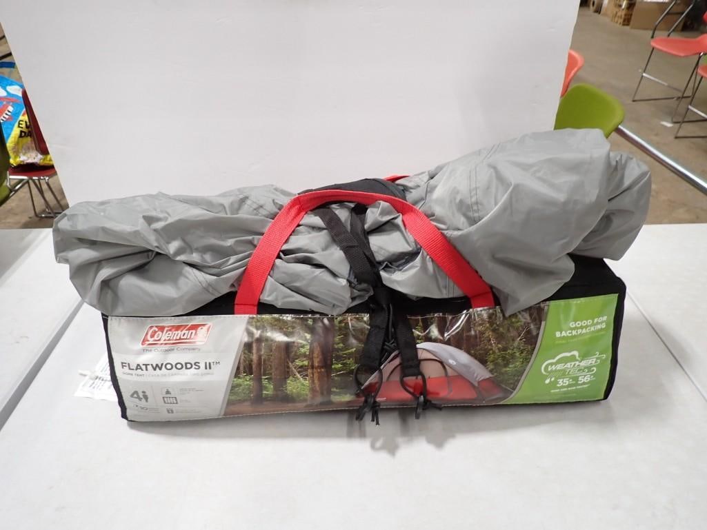 Coleman Flatwoods II 4 Person Tent: Coleman Flatwoods II 4 Person Tent Condition: unchecked for completeness All pictures are considered part of the description and should be examined carefully by bidders. Live Auctioneers i