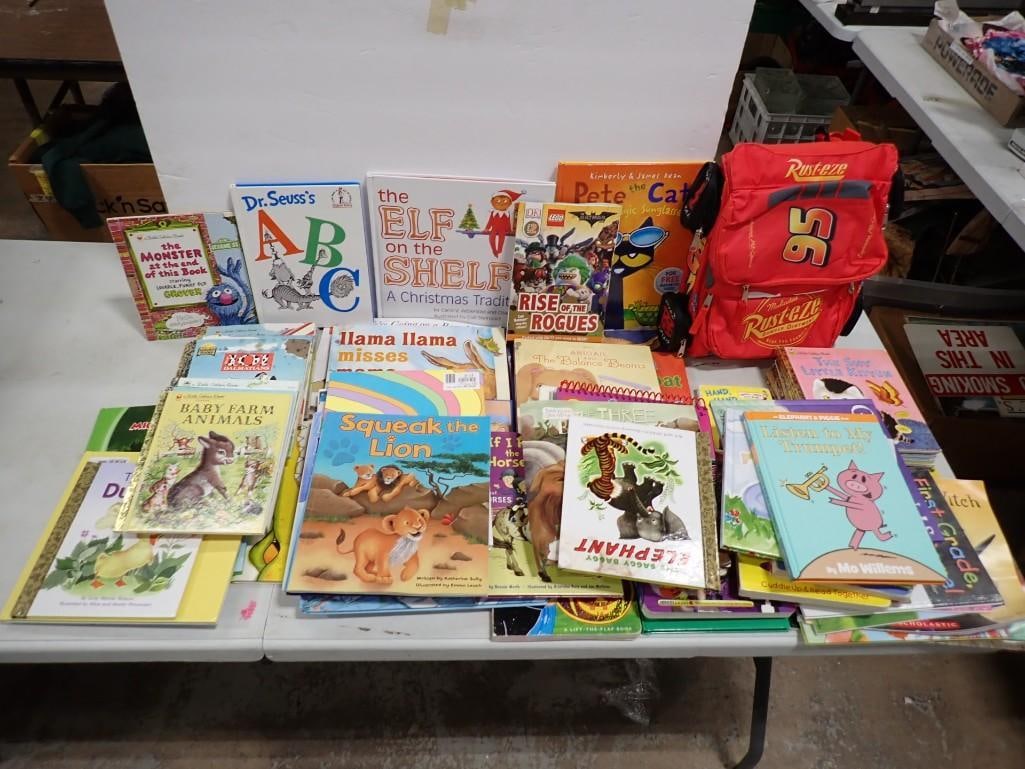 Kids Books Lot including Golden Books, Dr. Seuss, Cars Rust-Eze backpack, Llama Llama Misses Mama: Kids Books Lot including Golden Books, Dr. Seuss, Cars Rust-Eze backpack, Llama Llama Misses Mama, Lego, etc. All pictures are considered part of the description and should be examined carefully 