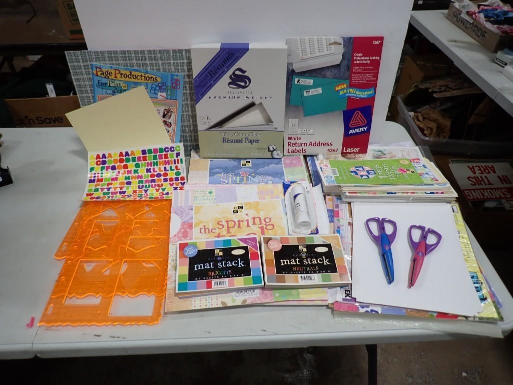 Scrapbooking Lot including stickers, Labels, Paper, Fancy Scissors, Stencils, etc.: Scrapbooking Lot including stickers, Labels, Paper, Fancy Scissors, Stencils, etc. All pictures are considered part of the description and should be examined carefully by bidders. Live Auctioneers is 