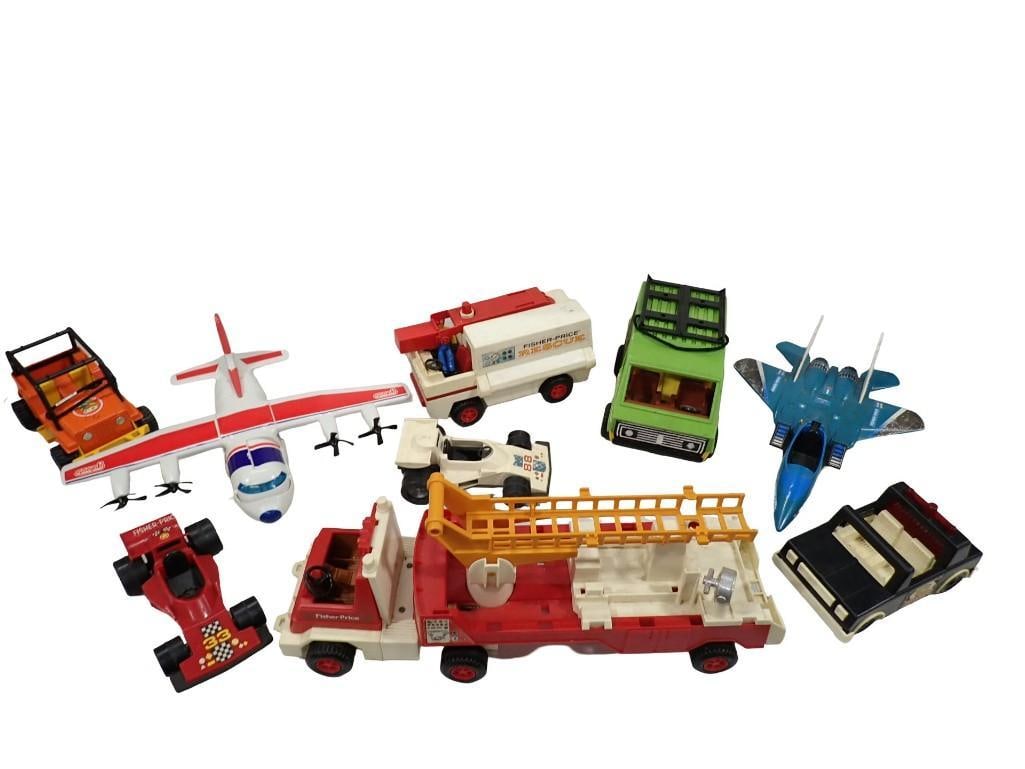 Lot of assorted Toy Vehicles including Fisher Price - Race Cars, Fire truck, Rescue, etc: Lot of assorted Toy Vehicles including Fisher Price - Race Cars, Fire truck, Rescue, etc All pictures are considered part of the description and should be examined carefully by bidders. Live Auctionee