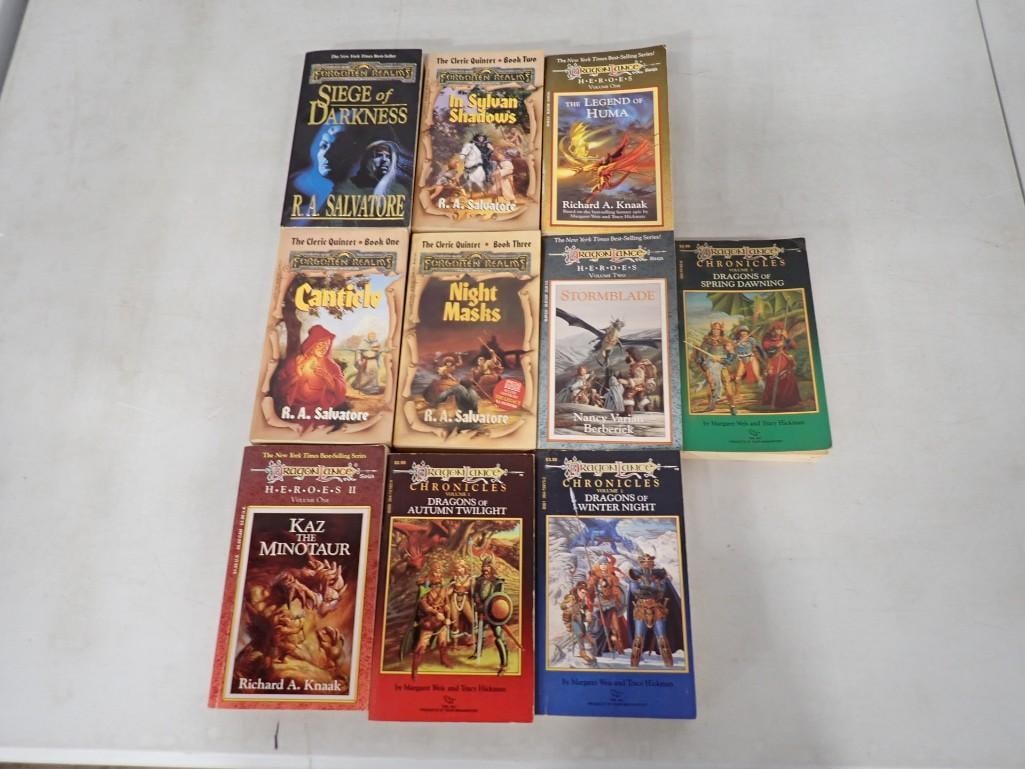 Lot of Dragon Lance and Forgotten Realms Fantasy Books - R.A. Salvatore, Richard A. Knaak: Lot of Dragon Lance and Forgotten Realms Fantasy Books - R.A. Salvatore, Richard A. Knaak All pictures are considered part of the description and should be examined carefully by bidders. Live Auctione