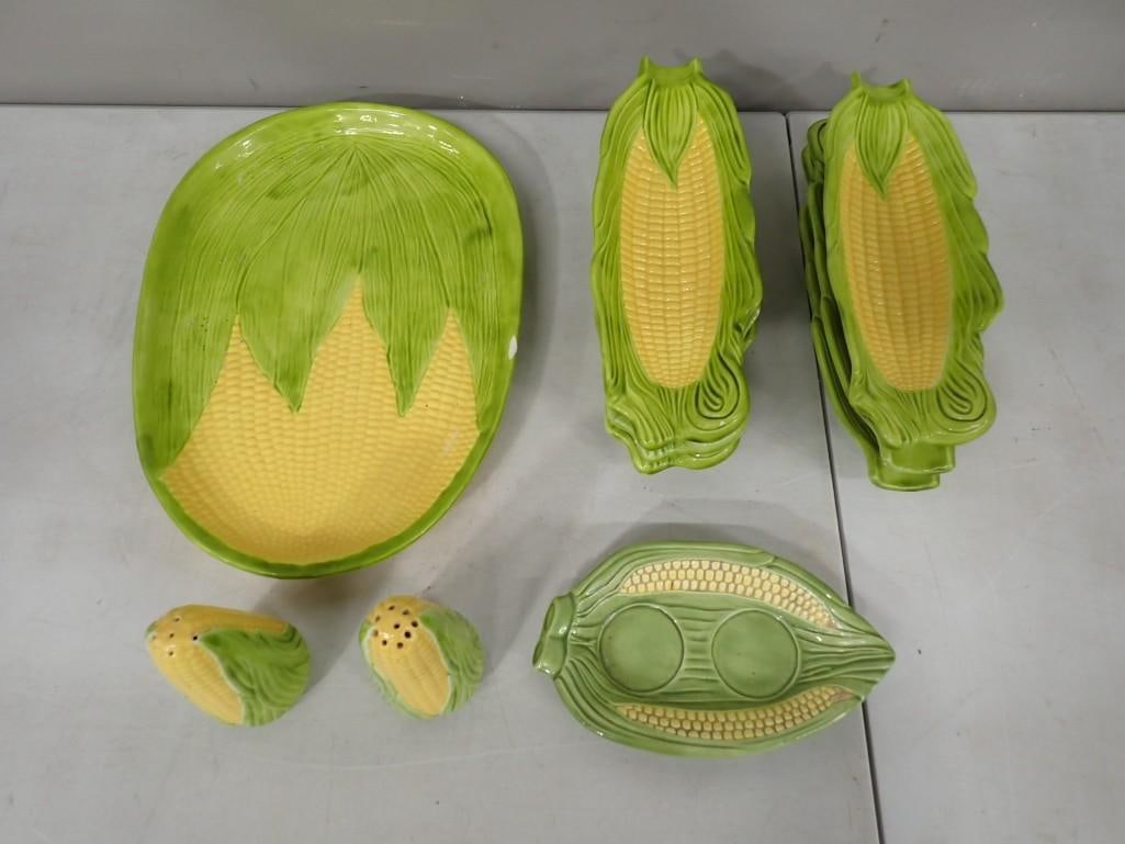 Corn Design Ceramic Serving Tray, Plates, Salt and Pepper Shaker: Corn Design Ceramic Serving Tray, Plates, Salt and Pepper Shaker All pictures are considered part of the description and should be examined carefully by bidders. Live Auctioneers is now offering Live 