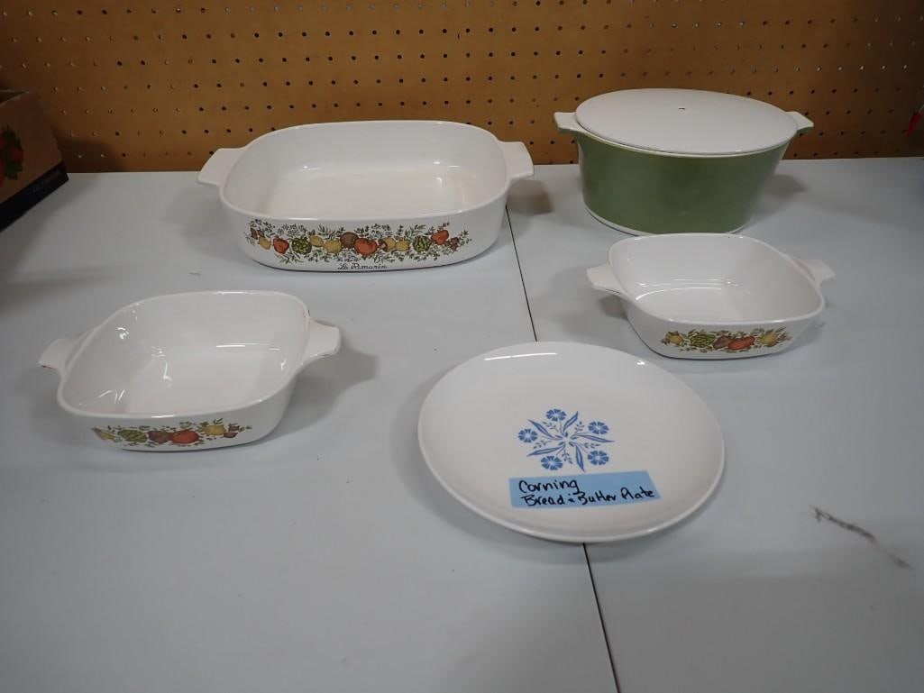 Corning Ware Lot including Bread and Butter Plate, Avocado Casserole, Spice of Life Pattern: Corning Ware Lot including Bread and Butter Plate, Avocado Casserole, Spice of Life Pattern All pictures are considered part of the description and should be examined carefully by bidders. Live Auctio