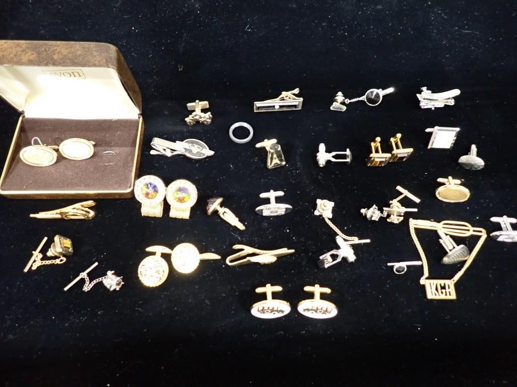 Lot of Assorted Cuff Links, Tie Clips, etc. Including Vintage (1 of 8)