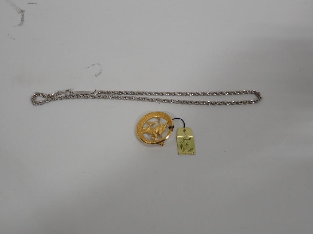 Trifari Pin with Tag, Pierre Cardin Chain: Trifari Pin with Tag, Pierre Cardin Chain All pictures are considered part of the description and should be examined carefully by bidders. Live Auctioneers is now offering Live Shipping through them. 