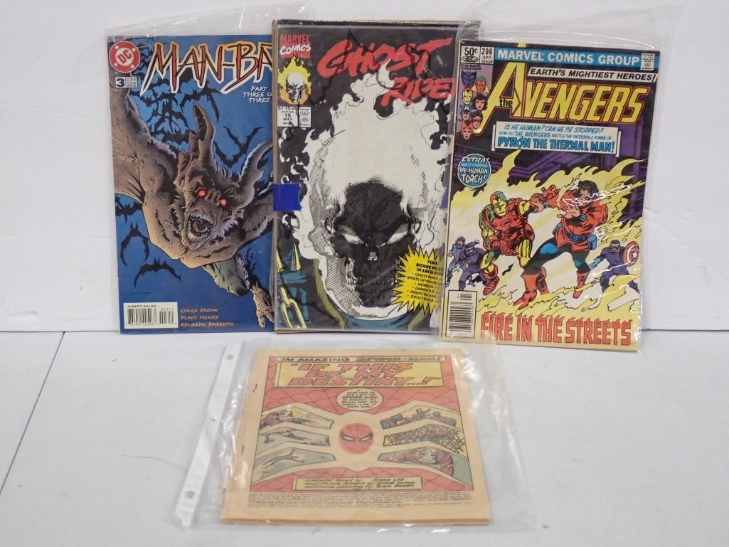Vintage Comic Books including Man Bat, Ghost Rider, The Avengers, Spiderman (missing cover) (1 of 4)