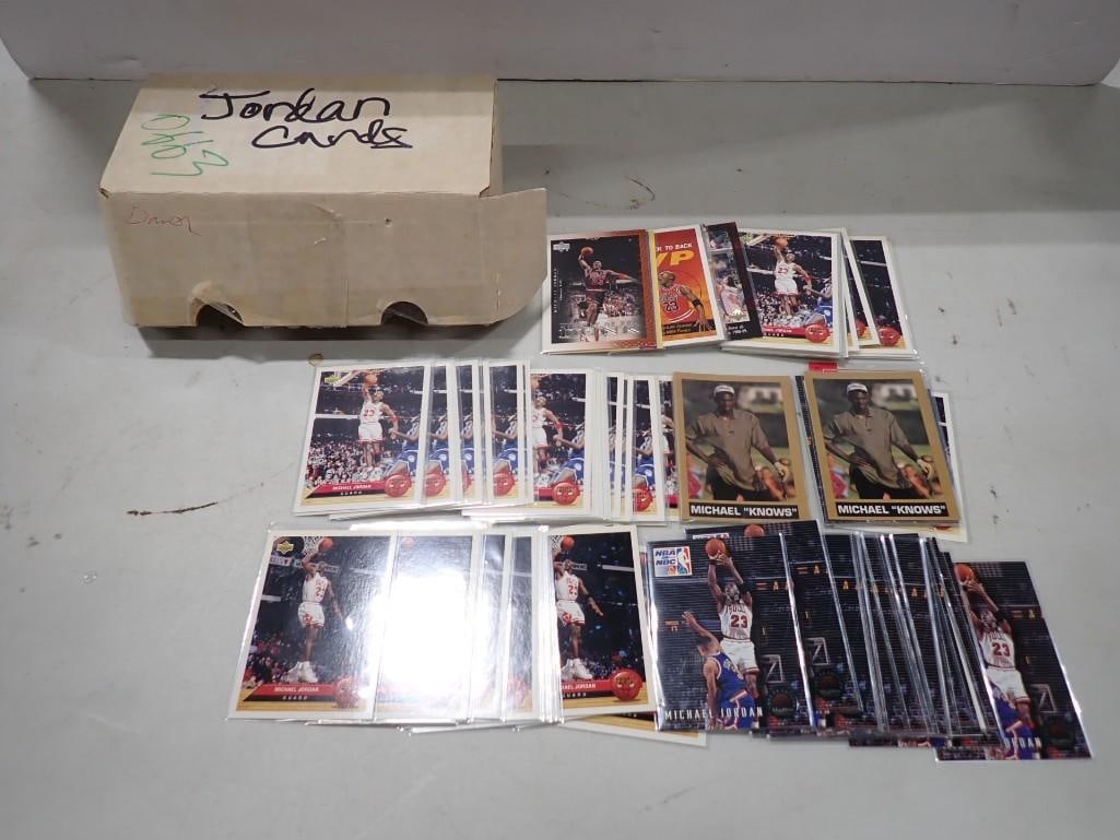 Box of approximately 100 Michael Jordan Basketball Cards: Box of approximately 100 Michael Jordan Basketball Cards All pictures are considered part of the description and should be examined carefully by bidders. Live Auctioneers is now offering Live Shipping