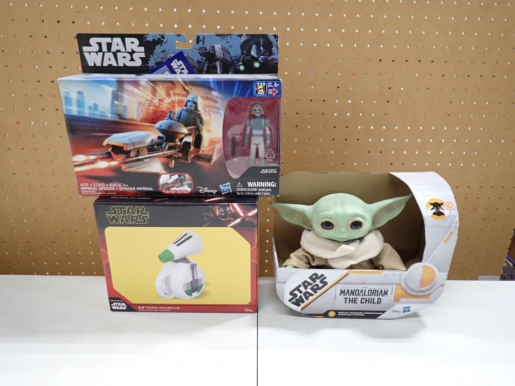 Star Wars Lot including D-O Figural Mug with Lid, Baby Yoda The Mandalorian The Child, Imperial Spee: Star Wars Lot including D-O Figural Mug with Lid, Baby Yoda The Mandalorian The Child, Imperial Speeder All pictures are considered part of the description and should be examined carefully by bidders.