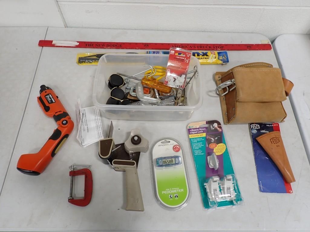 Tools and Hardware incl Black & Decker Cordless Screwdriver, Clamps, Tape Dispenser, Magnet Lock, Et (1 of 11)