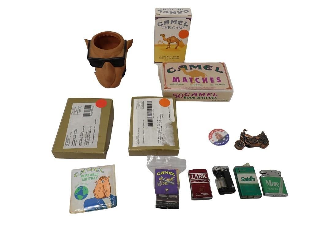 Smoking Collectibles incl Joe Camel Koozie, Camel the Game, Joe Camel Ashtray, Lark Lighter, Salem (1 of 9)
