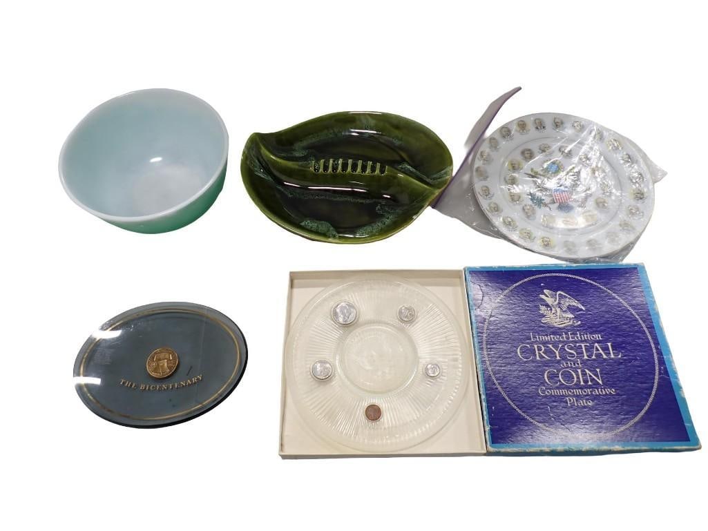 Collectibles incl Pyrex Bowl, MCM Drip Glaze Ashtray, The Bicentenary Coin Plate, Crystal and Coin C (1 of 10)