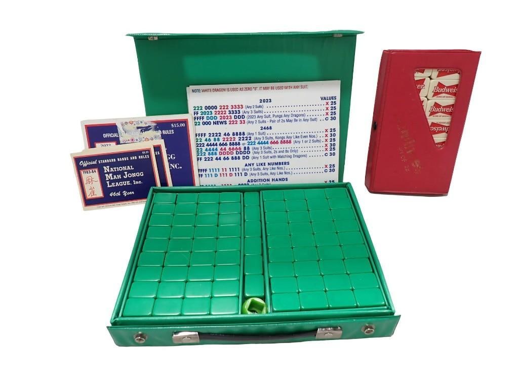 Green Mah Jongg Set and Budweiser King of Beers Double Six Domino Set: Green Mahjong Set and Budweiser King of Beers Double Six Domino Set All pictures are considered part of the description and should be examined carefully by bidders. Live Auctioneers is now offering Li