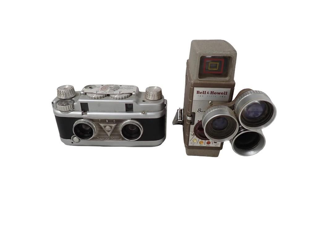 2 Cameras incl TDC Stereo Vivid Stereoscopic Film Camera and a Bell & Howell Two Fifty Two 8 mm Came (1 of 10)