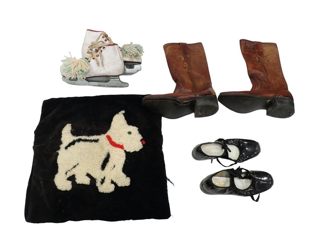 Vintage Lot including Cowboy Boots, Ice Skates, Latch hook Dog, etc (1 of 13)