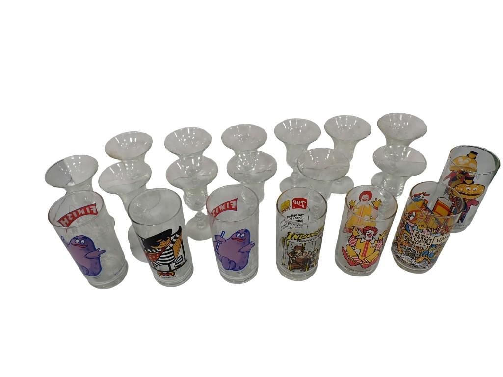 Vintage McDonald's Drinking Glasses and Clear Goblet Style Glasses: Vintage McDonald's Drinking Glasses and Clear Goblet Style Glasses All pictures are considered part of the description and should be examined carefully by bidders. Live Auctioneers is now offering