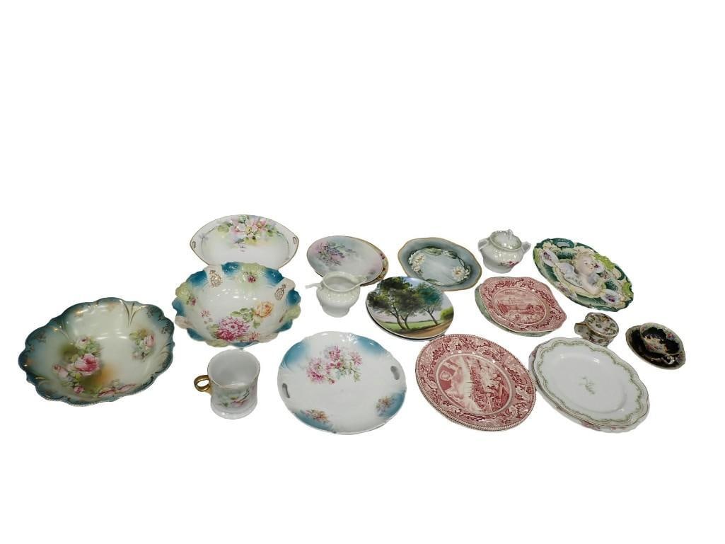 Vintage Porcelain China Plates, Cups, etc.: Vintage Porcelain China Plates, Cups, etc. All pictures are considered part of the description and should be examined carefully by bidders. Live Auctioneers is now offering Live Shipping through them.