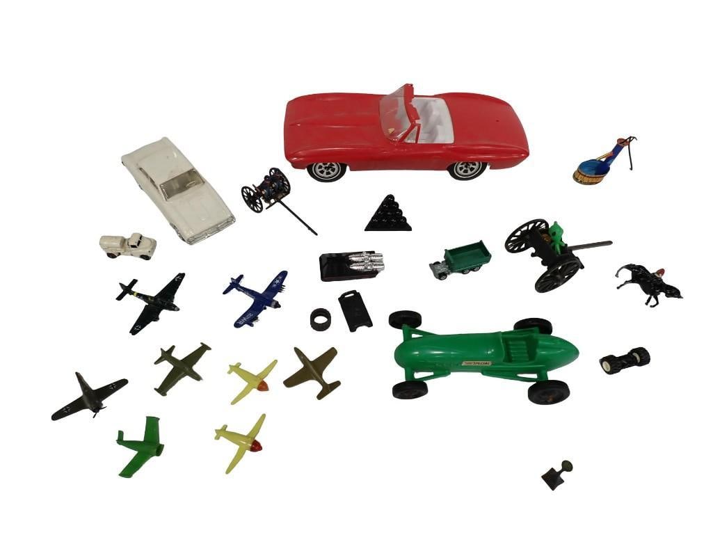 Toy Lot including Vintage 1960s Korris Kars plastic red Chevrolet Corvette, Airplanes, Die-Cast, etc: Toy Lot including Vintage 1960s Korris Kars plastic red Chevrolet Corvette, Airplanes, Die-Cast, etc All pictures are considered part of the description and should be examined carefully by bidders. Li