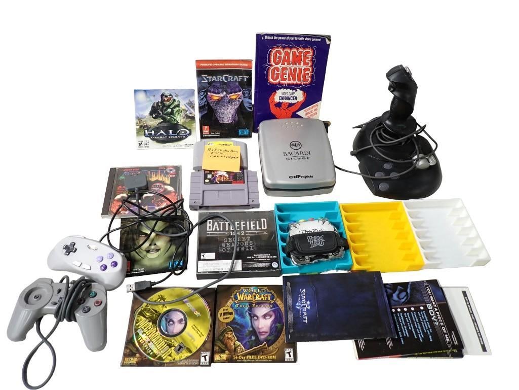 Video Game Lot including Controllers, Games, Game Genie Code Manual, etc (1 of 14)