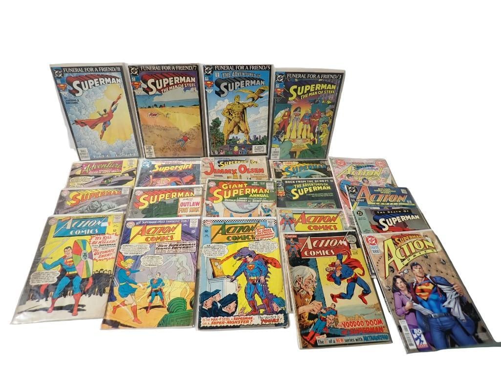 Lot of Superman Comic Books including Funeral for a Friend, Jimmy Olsen, Supergirl, Action Comics, (1 of 12)