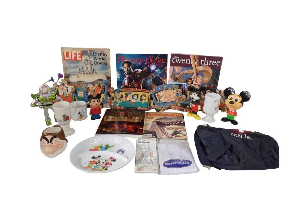 Walt Disney lot including Life Magazine Disney World Opens, Mickey Mouse Figures, Mugs, Plate, Toy (1 of 12)