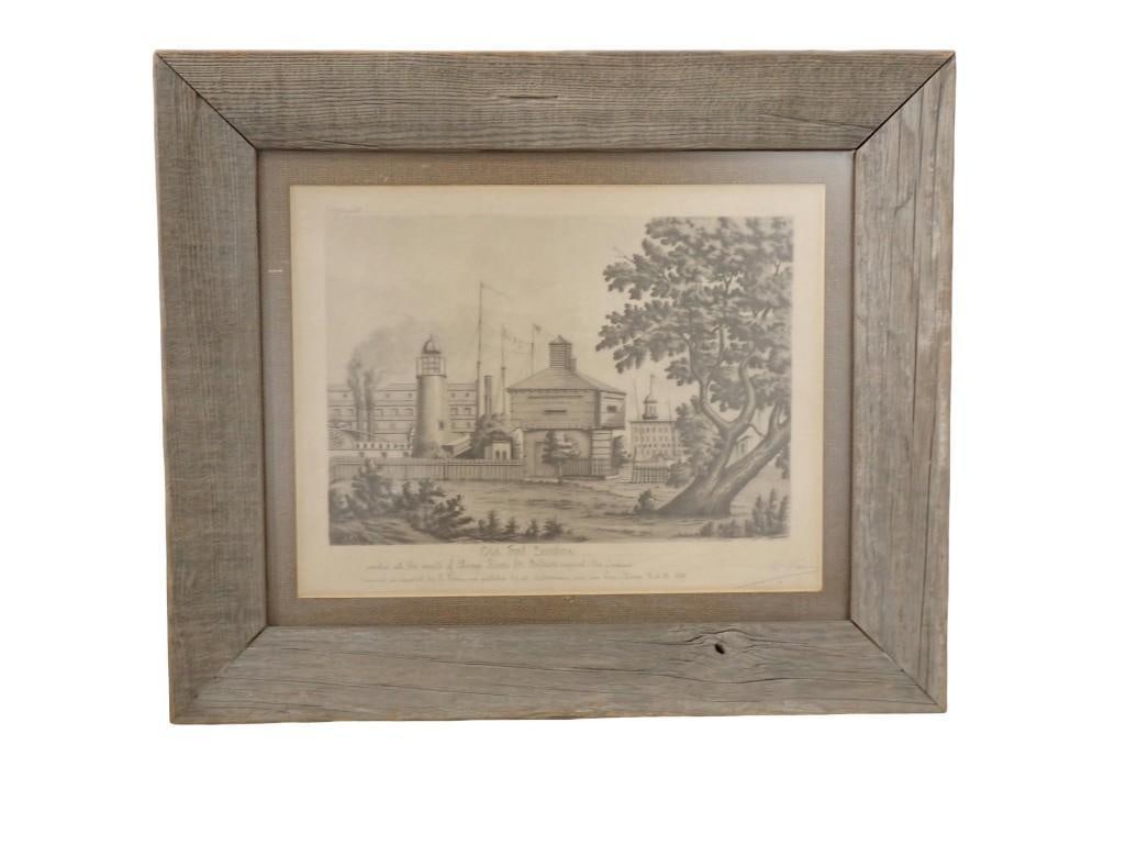 Vintage Framed Pencil Signed Print - Old Fort Dearborn - roughly 21x25": Vintage Framed Pencil Signed Print - Old Fort Dearborn - roughly 21x25" All pictures are considered part of the description and should be examined carefully by bidders. Live Auctioneers is now off