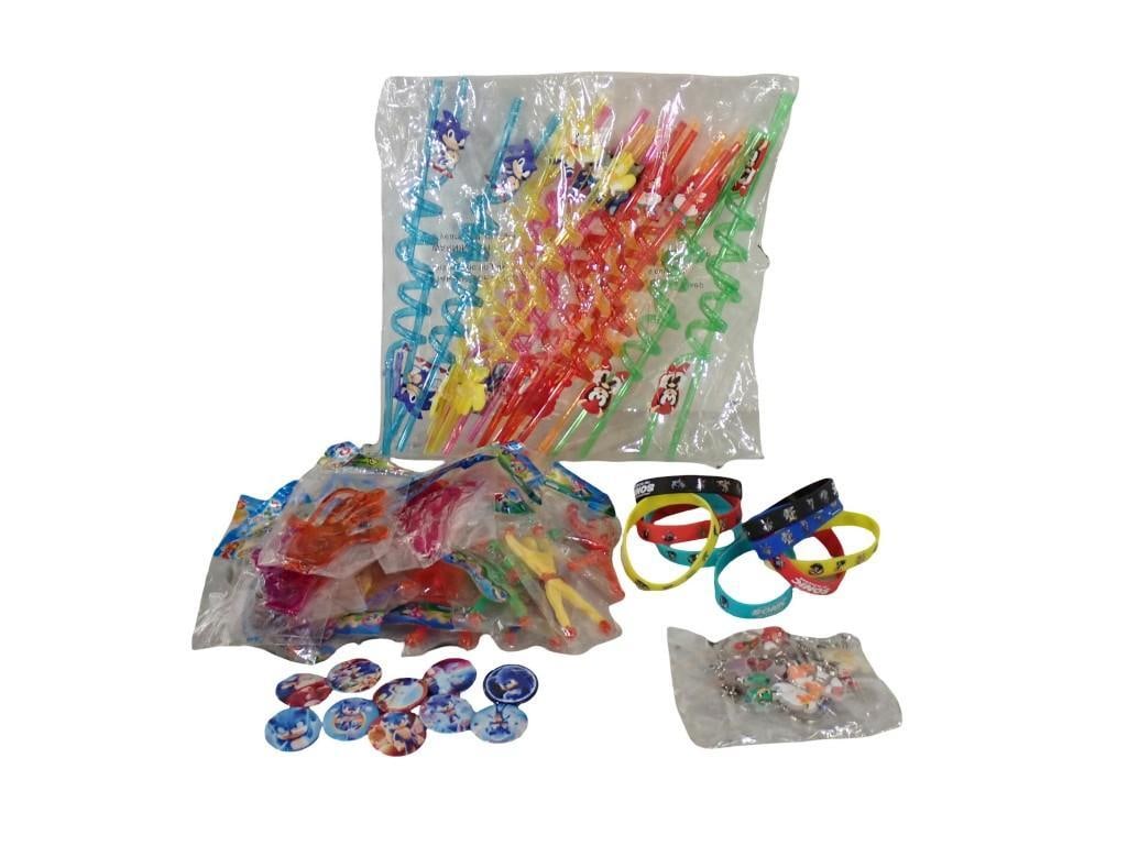 Sonic the Hedgehog Lot - Crazy Straws, Rubber Bracelets, Character Buttons, Keychains, plus Wall (1 of 11)