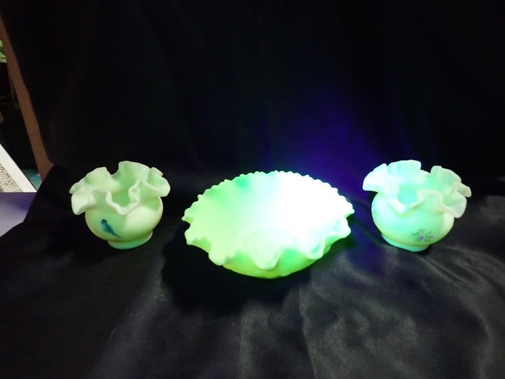 3 Custard Glass Fenton Pieces - Persian Medallion Bearded Berry, Lime Sherbet Satin Finish, (1 of 20)