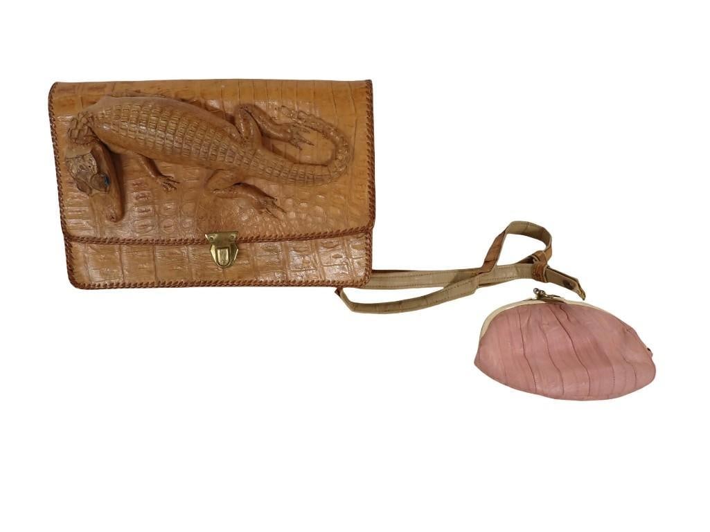 Vintage Eel Skin Change Purse with Kiss lock Snap. 1940's Alligator Skin Purse w/ baby alligator (1 of 8)