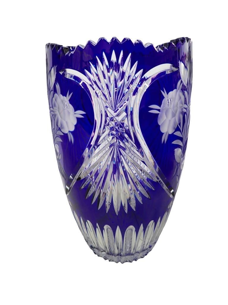Lausitzer Cobalt Blue Cut to Clear Crystal Vase with saw tooth rim: Lausitzer Cobalt Blue Cut to Clear Crystal Vase with saw tooth rim All pictures are considered part of the description and should be examined carefully by bidders. Live Auctioneers is now offering Liv