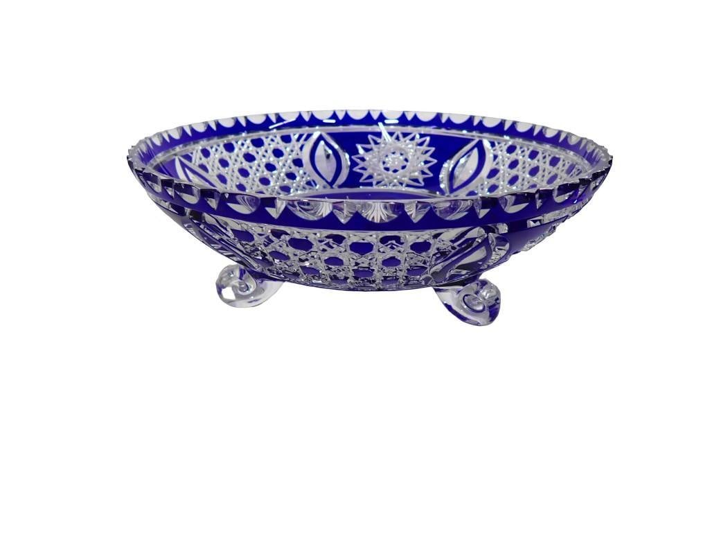 Czech Bohemian Style Cobalt Blue Cut to Clear Crystal Footed Bowl: Czech Bohemian Style Cobalt Blue Cut to Clear Crystal Footed Bowl All pictures are considered part of the description and should be examined carefully by bidders. Live Auctioneers is now offering Live