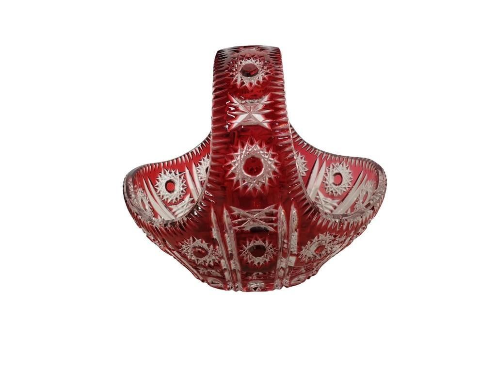 Ruby Red Cut to Clear Crystal Glass Handled Basket: Ruby Red Cut to Clear Crystal Glass Handled Basket All pictures are considered part of the description and should be examined carefully by bidders. Live Auctioneers is now offering Live Shipping throu