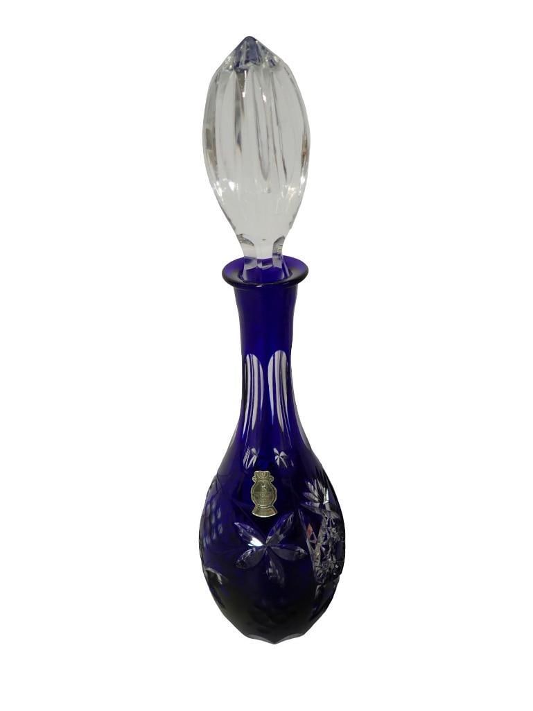 Vintage Imperlux German Cobalt Blue Cut to Clear Lead Glass Crystal Decanter with Stopper (1 of 9)