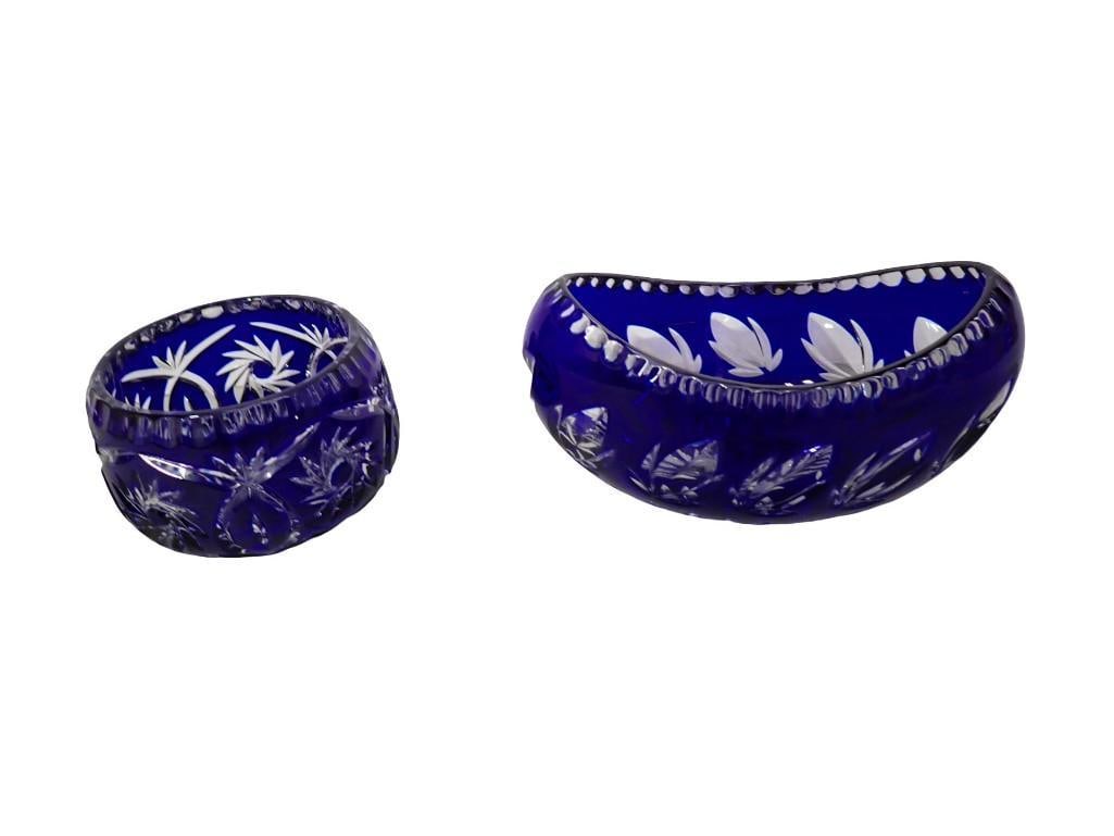 Two Cobalt Blue Cut to Clear Crystal Glass bowls including Beyer Oval and a Round one (1 of 13)