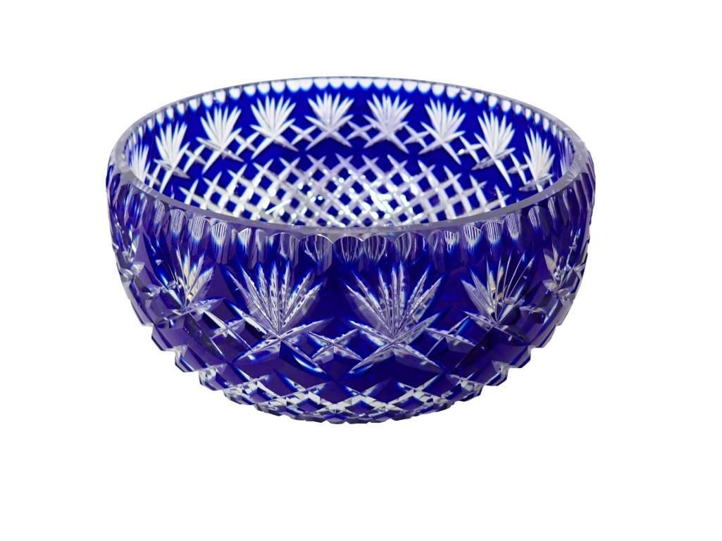 Cobalt Blue Cut to Clear Crystal Glass Bowl (1 of 5)
