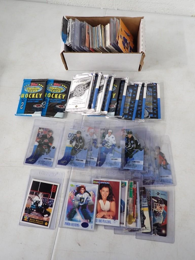 Hockey Card Lot including Sealed Topps Stadium Club, Manon Rheaume, Limited Edition Cards, etc.: Hockey Card Lot including Sealed Topps Stadium Club, Manon Rheaume, Limited Edition Cards, etc. All pictures are considered part of the description and should be examined carefully by bidders. Live Au
