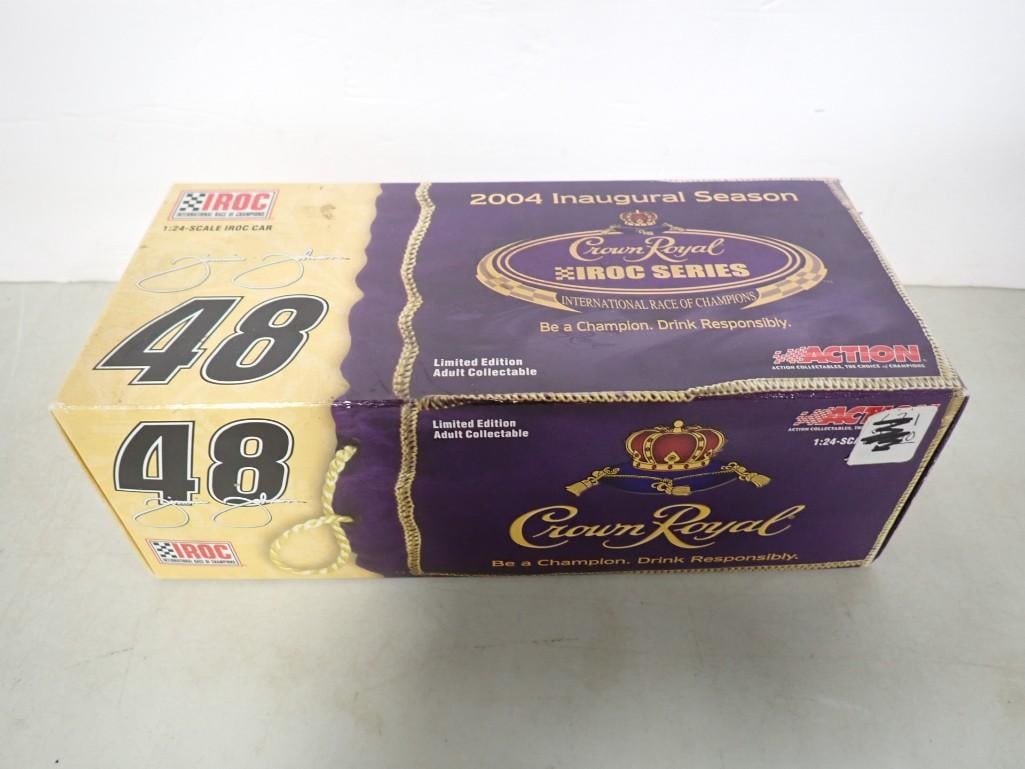 Action Racing Jimmie Johnson Limited Edition #48 2004 Crown Royal 1:24 Scale IROC Car: Action Racing Jimmie Johnson Limited Edition #48 2004 Crown Royal 1:24 Scale IROC Car All pictures are considered part of the description and should be examined carefully by bidders. Live Auctioneers 