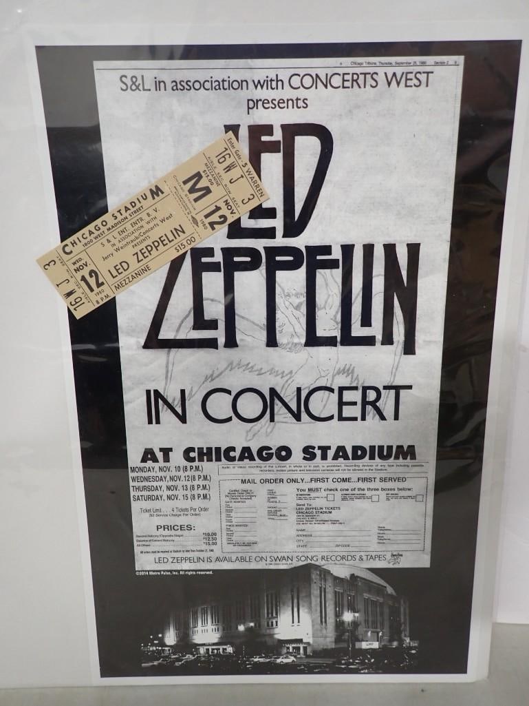 Led Zepplin Lot including 1980 Ticket Stub and a Poster Reprint (1 of 5)