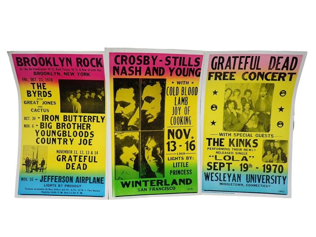 Lot of Concert Posters including Grateful Dead, The Kinks, Eagles, CSN&Y, The Byrds, Iron Butterfly (1 of 9)