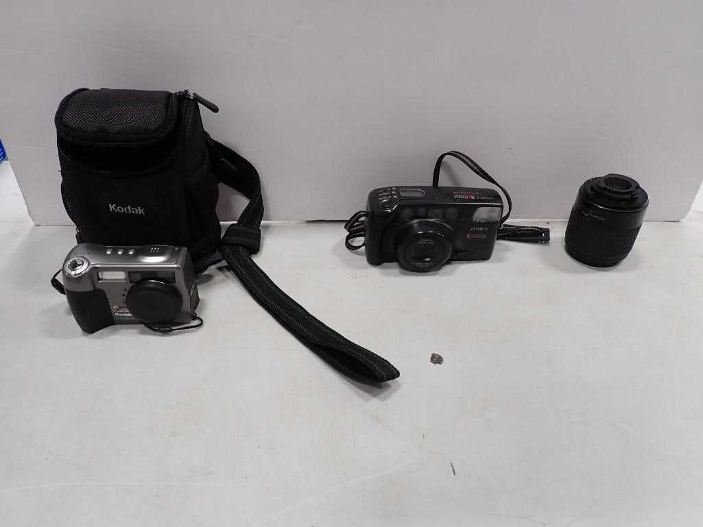 2 Cameras, a Lens, and a Case incl odak Easy Share Z760, Nikon DX AF-S Nikkor 55-200 MM, Yashica Cam (1 of 9)