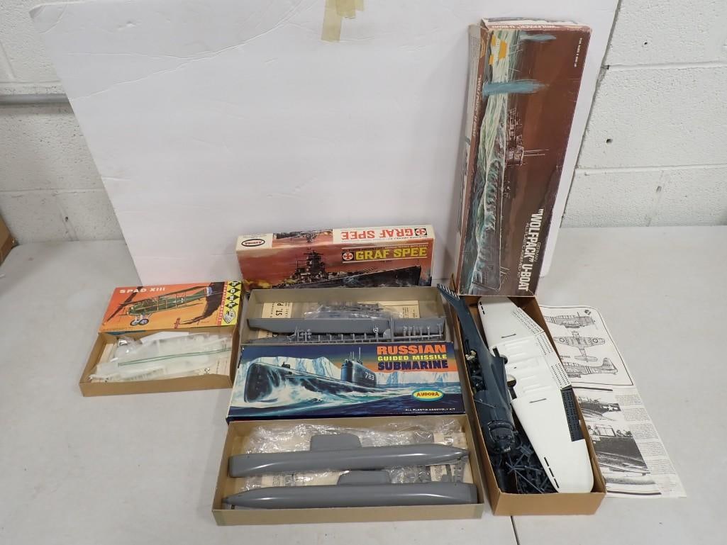 Lot of Vintage Model Kits incl Russian Guided Missile Submarine Model Kit, Graf Spee Model Kit, (1 of 9)