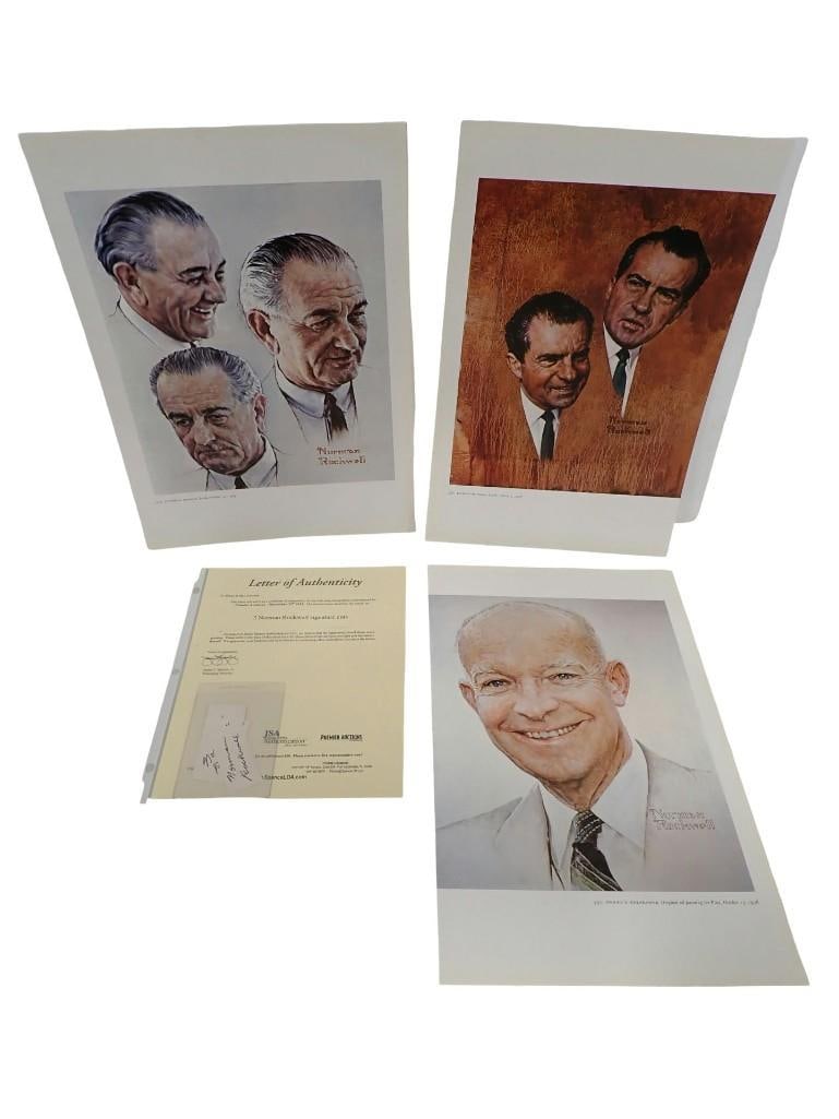 Norman Rockwell "3 Presidents" 10x12 Artbook Page Illustrations with 3 Original Signature Cuts w/COA: Norman Rockwell "3 Presidents" 10x12 Art Book Page Illustrations with 3 Original Signature Cuts with JSA COAs All pictures are considered part of the description and should be examined careful