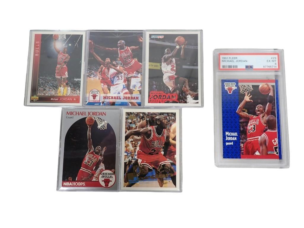 Michael Jordan Basketball Cards including early 1990's, 1991 Fleer PSA 6, Upper Deck, Hoops, etc (1 of 8)