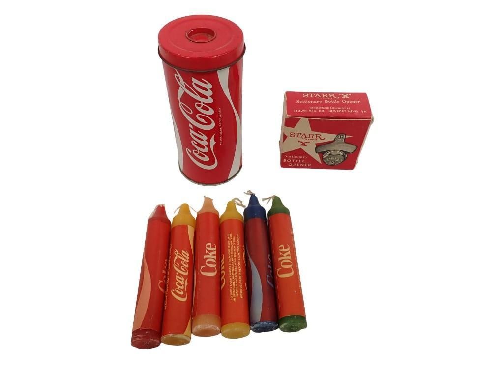 Coca Cola Candles in a Coca Cola Tin Plus a Vintage Starr X Bottle Opener in Original Box (1 of 7)