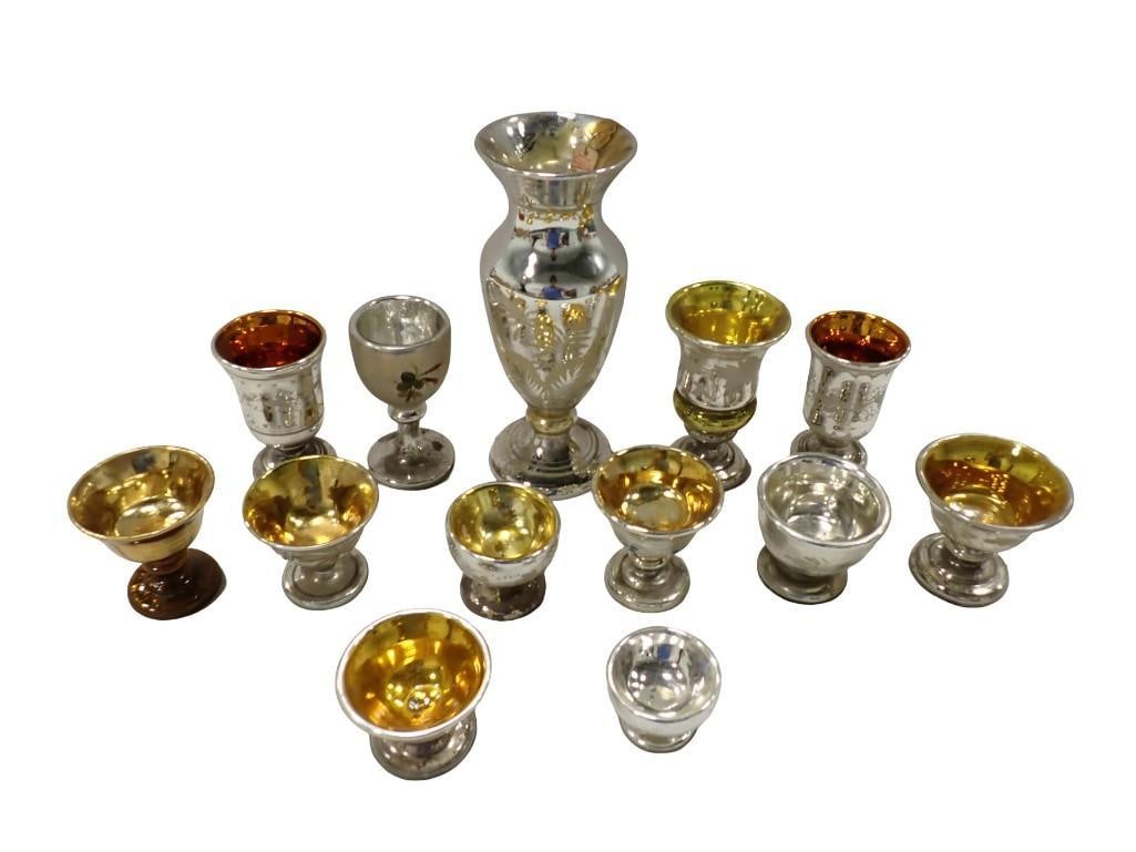 Lot of Vintage Mercury Glass Footed Cups, Urns, etc. (1 of 11)
