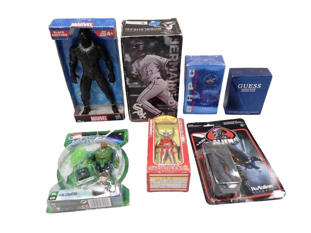 Toy Lot, etc. Including New in Package, Marvel Black Panther, Jermaine Dye Bobblehead, Green Lantern (1 of 16)