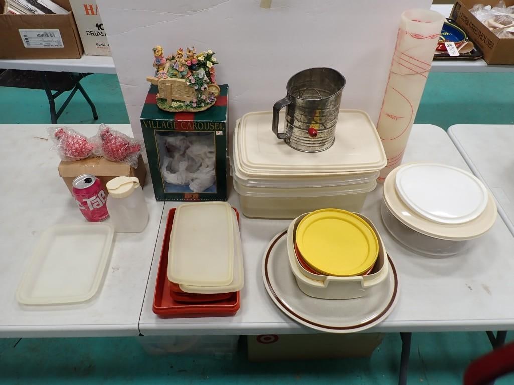 Misc incl Kitchen Items, Flour Sifter, Vintage Tupperware, Figurine, etc (1 of 20)