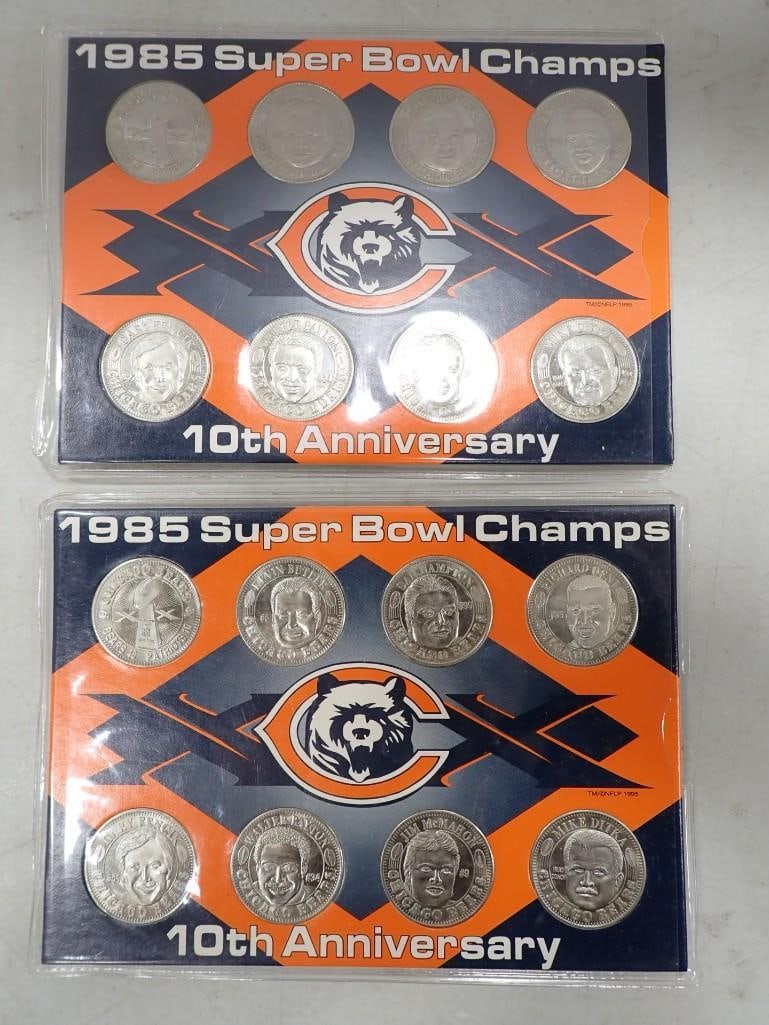 1995 Montgomery Ward Chicago Bears 10th Anniversary Commemorative Medallion Set Superbowl XX: 1995 Montgomery Ward Chicago Bears 10th Anniversary Commemorative Medallion Set Superbowl XX - 2 sets of them. All pictures are considered part of the description and should be examined carefully by b