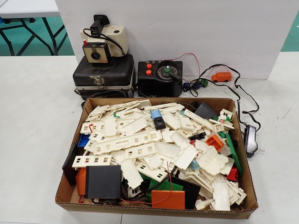 Vintage Model Train Lot including Transformer, Pieces for building Houses, and a Vintage Camera, (1 of 15)