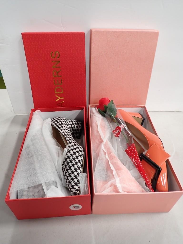 Two Pairs of Women's Shoes with boxes - either new or very lightly worn: Two Pairs of Women's Shoes with boxes - either new or very lightly worn All pictures are considered part of the description and should be examined carefully by bidders. Live Auctioneers is now off