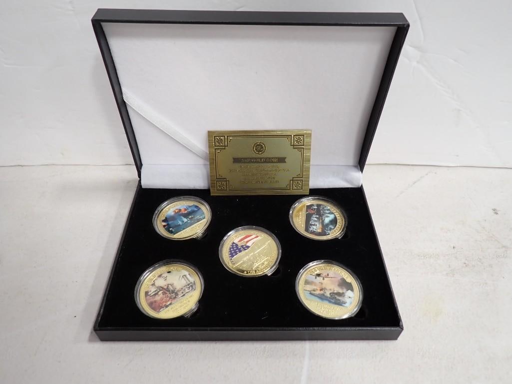 24K Gold Plated Collector Coin Set with COA Pearl Harbor 80th Anniversary Set: 24K Gold Plated Collector Coin Set with COA Pearl Harbor 80th Anniversary Set All pictures are considered part of the description and should be examined carefully by bidders. Live Auctioneers is now o